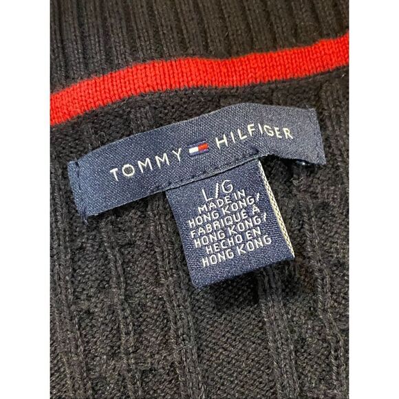 TOMMY HILFIGER • IOWA Hawkeyes • Black Cable Knit Cardigan • Ladies Size L - Picture 2 of 10